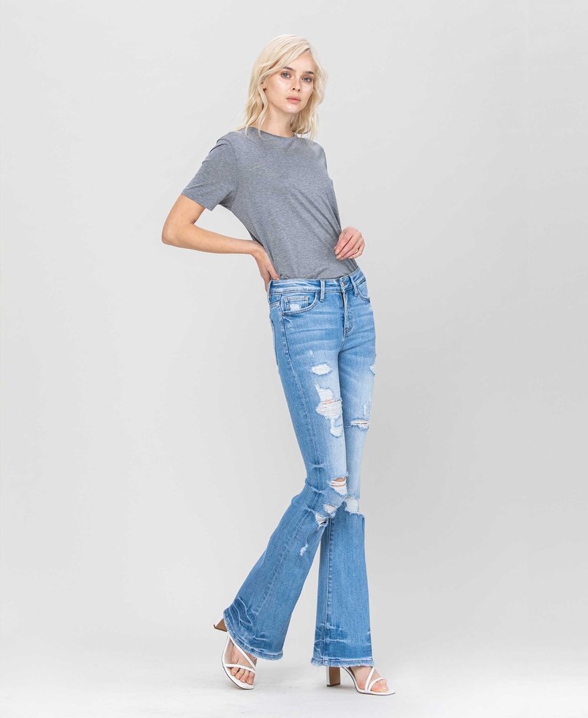 Ellers - Distressed Mid Rise Flare Jeans