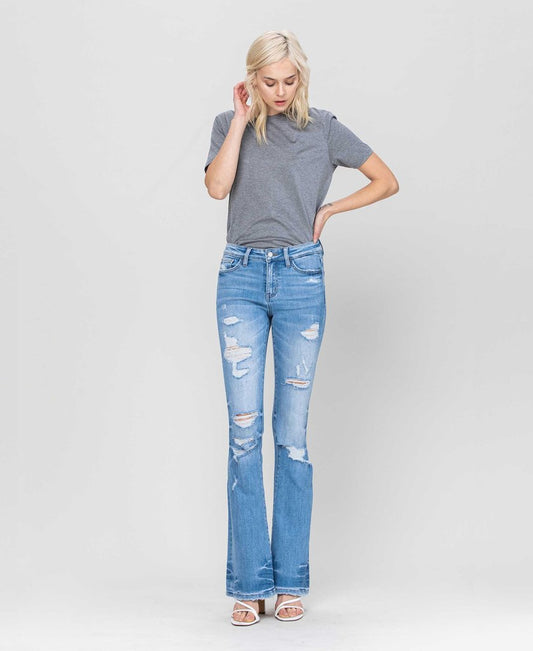 Ellers - Distressed Mid Rise Flare Jeans